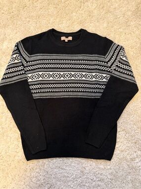 Burberry Black and White Fair Isle Crewneck Sweater